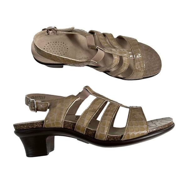 SAS Allegro Heel Strap Sandal Tan Croc Embossed Women's Size 10  Brand New - Picture 1 of 13